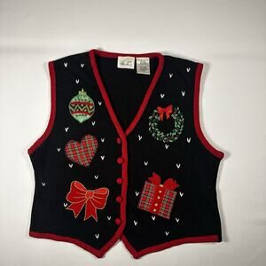 Vintage 90s Kathie Lee Collection Holiday Vest Christmas Festive